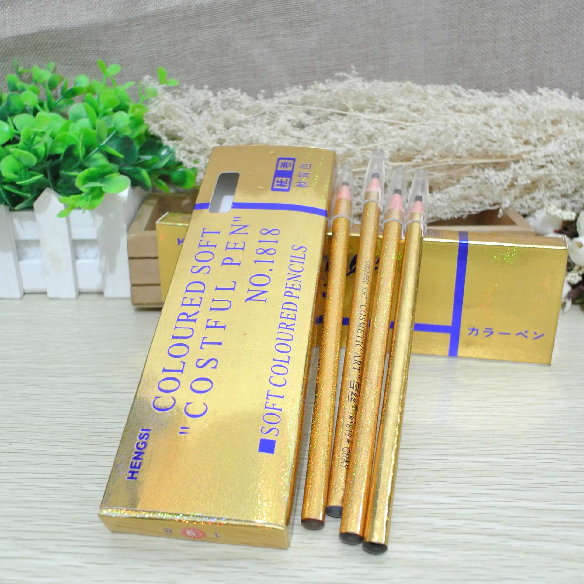 Wholesale 18cm Golden Pen Holder Professional Drawing Eyebrow Pencil/Eyeliner Studio Black Dark Coffee Light Coffee