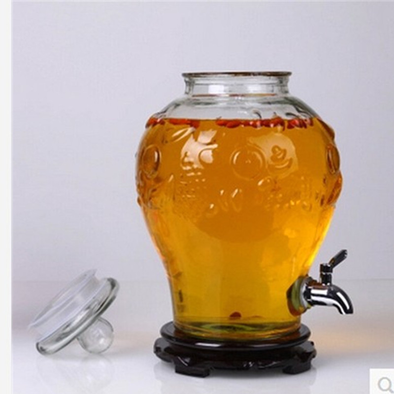 厂家直销雕花带龙头泡酒瓶 无铅密封20斤玻璃泡酒玻璃瓶 玻璃酒坛