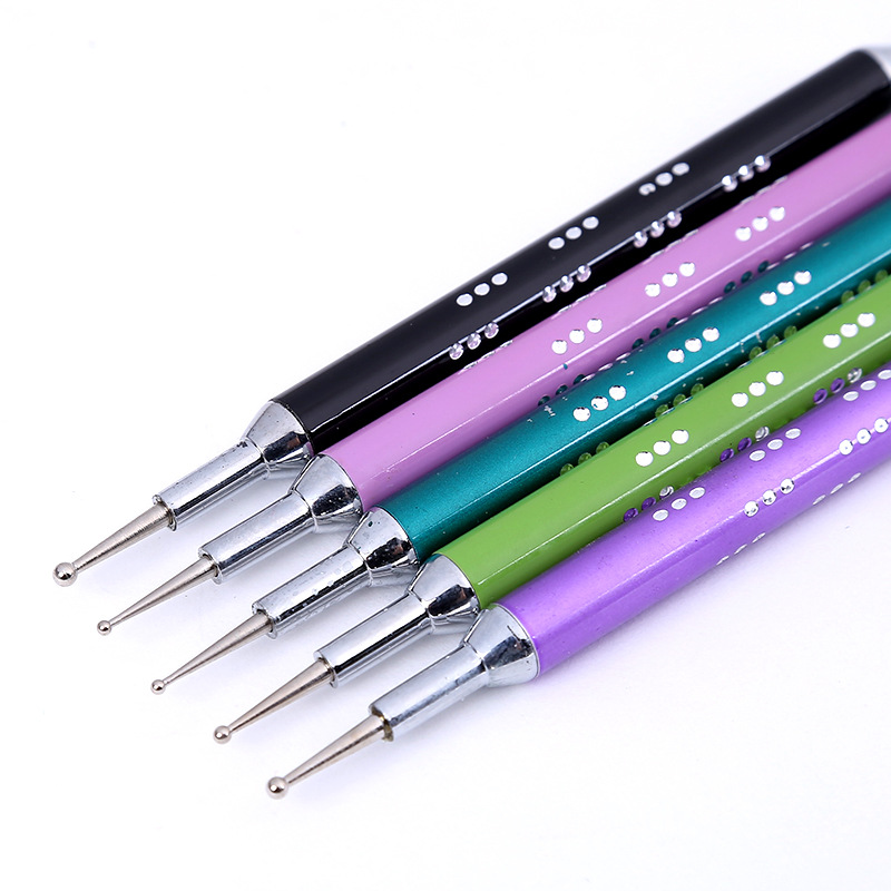 美甲工具点钻笔 双头点钻点花笔五支装 高档金属杆勾花点珠笔批发