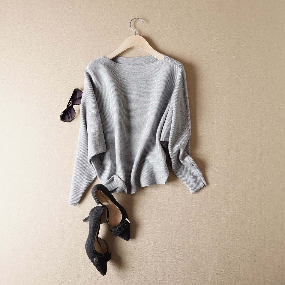 2016秋冬新款女装羊毛蝙蝠针织衫上衣一字领长袖套头毛衣打底衫