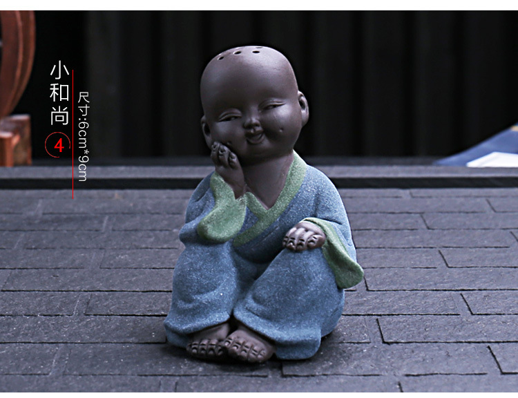 陶瓷彩砂陶禅语垂衣小沙弥小和尚摆件 紫砂精品茶宠办公桌面摆设