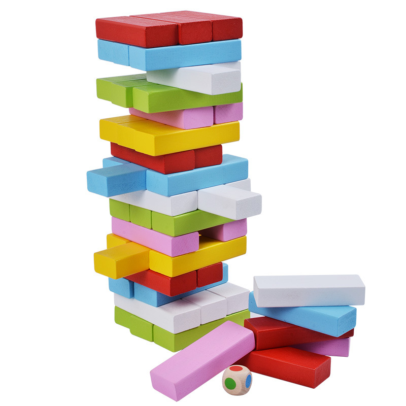 48-51粒儿童益智木质积木叠叠高 数字彩色层层叠 开发智力玩具