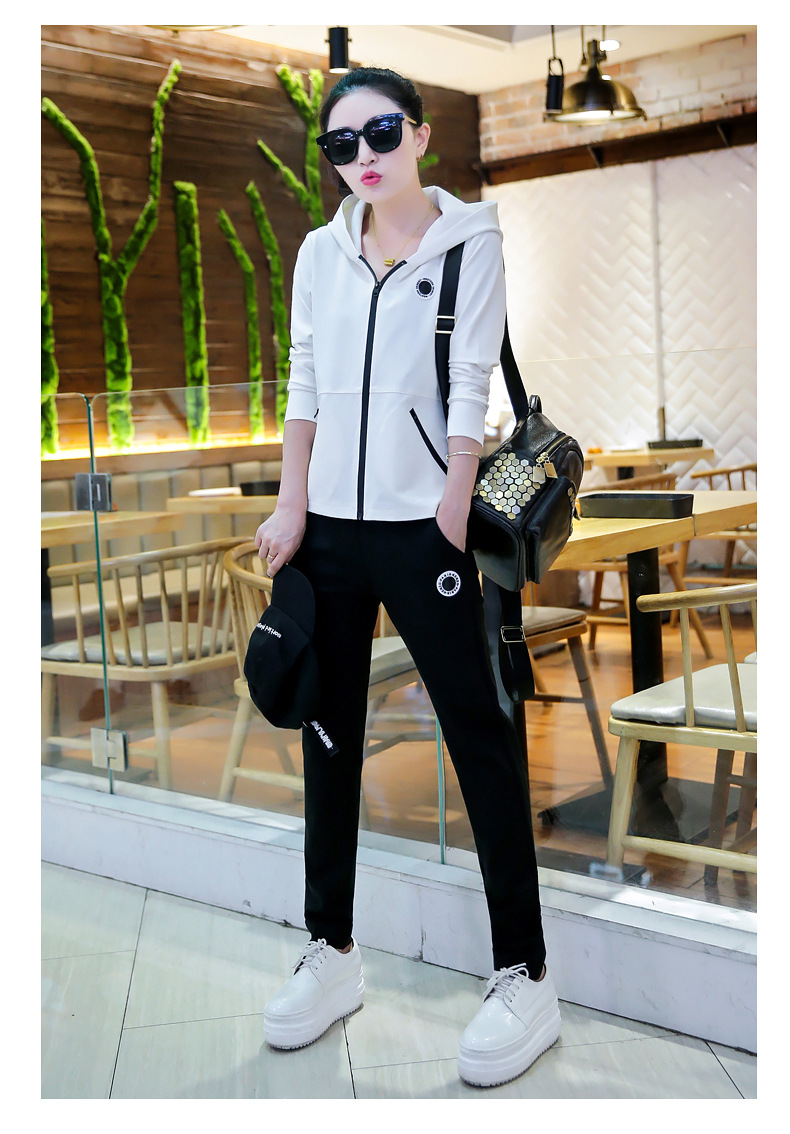 正品女运动套装 连帽长袖运动装 女士健身