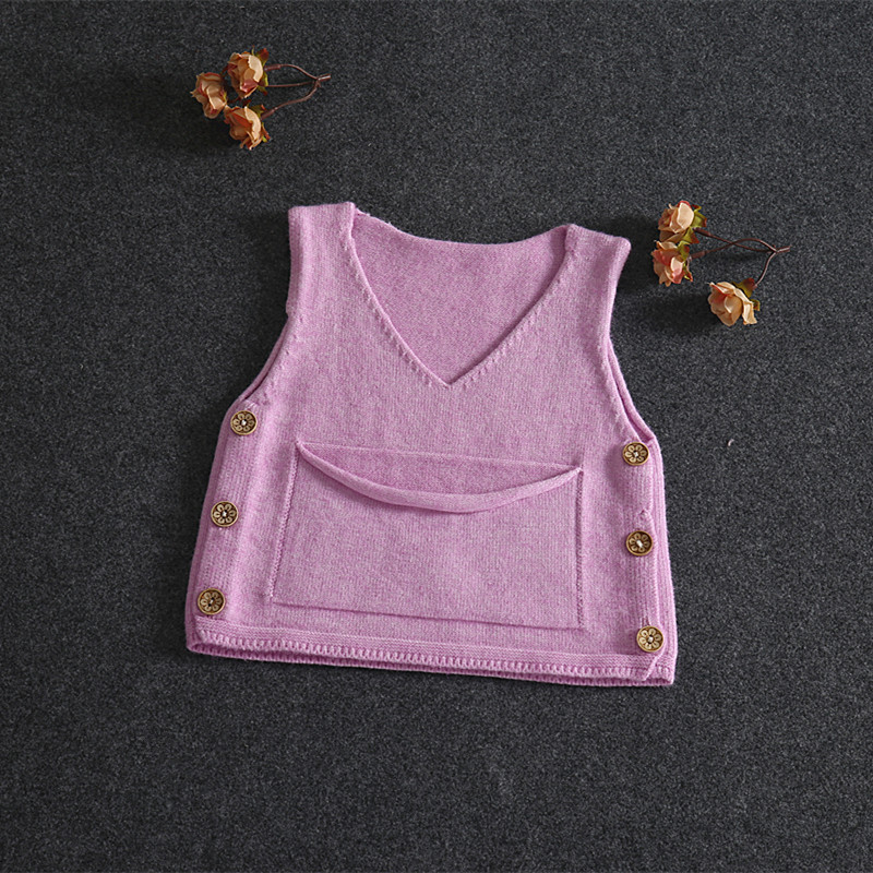 厂家批发 2016韩版秋季新款宝宝毛衣背心 大口袋兔毛婴儿女童毛衣