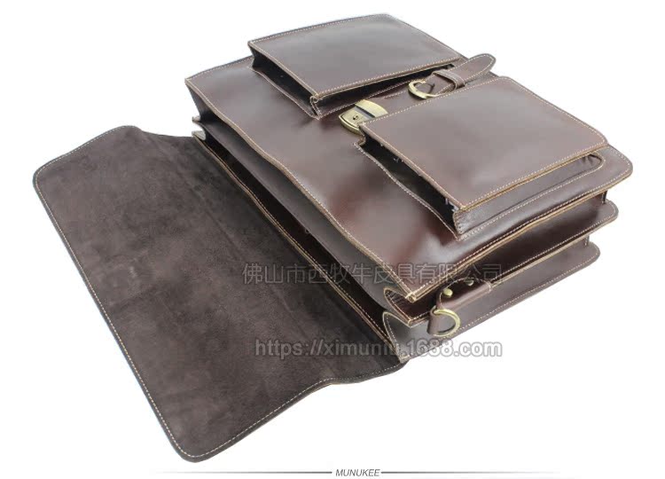 High Quality Italian First Layer Cowhide with Lock Men's Briefcase Business Leather Shoulder Bag Messenger Bag Portable