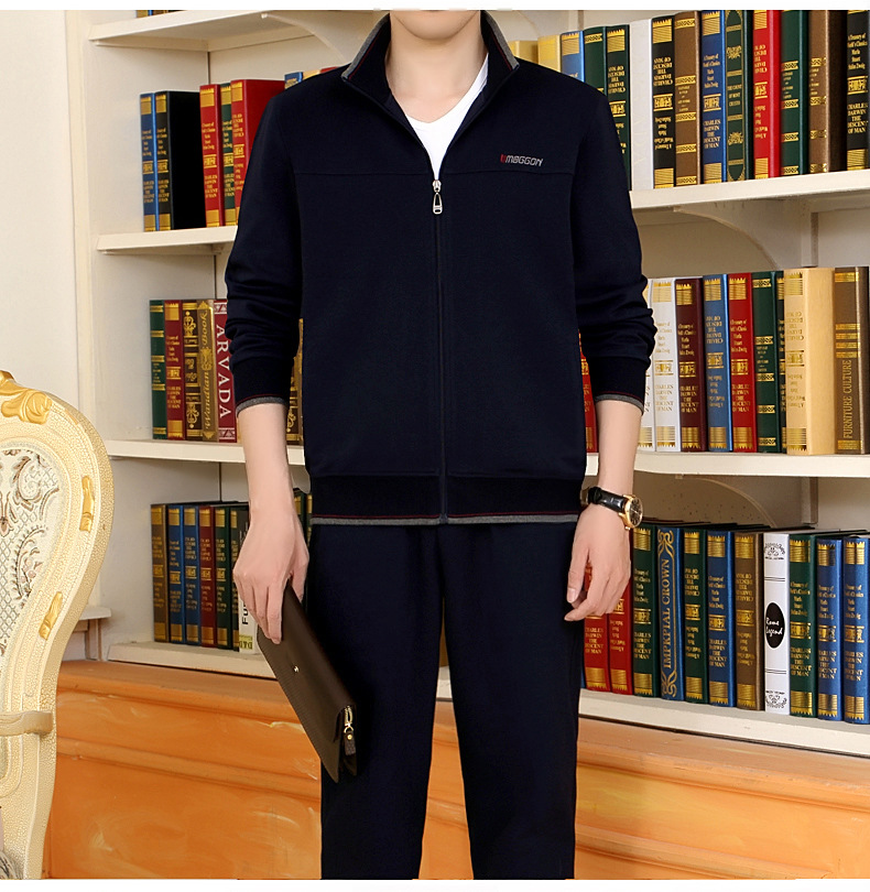 春秋运动套装男纯棉户外休闲运动服薄款开衫运动装中老年套装卫衣