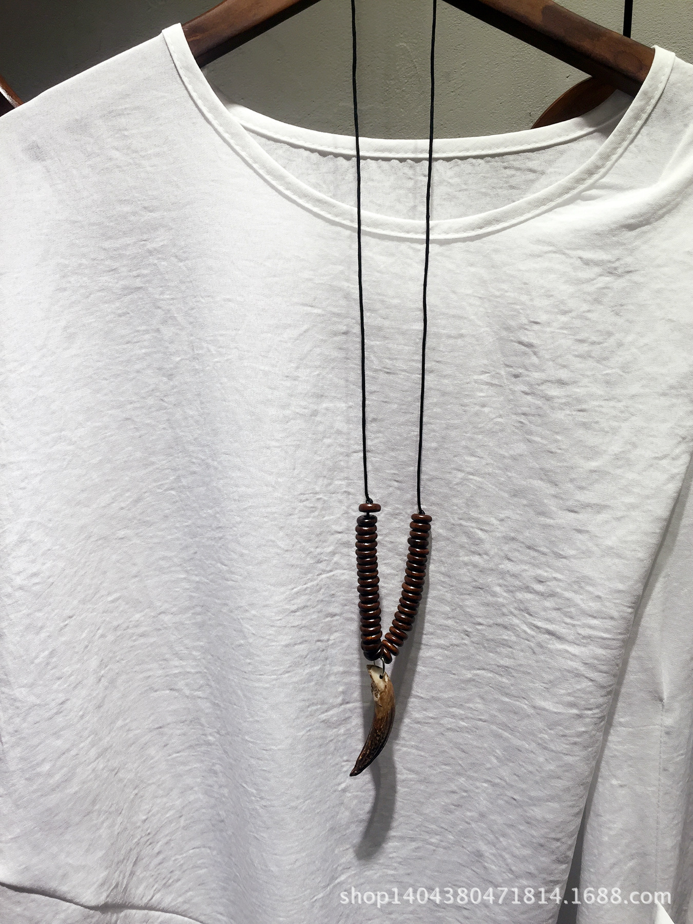 复古民族风 天然手工 兽牙牦牛牙项链 长款毛衣链 棉麻衣服配饰品