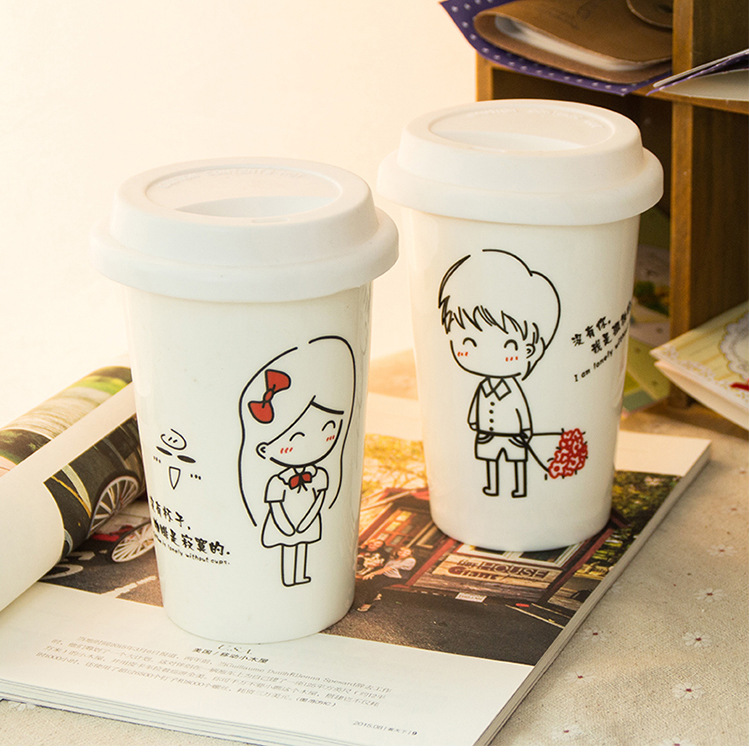 创意简约陶瓷杯带盖星巴克情侣杯卡通可定制logo马克杯 厂家直销