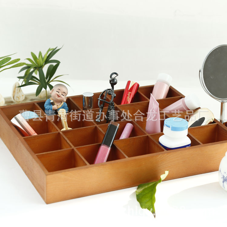 Fashion Household Goods in Stock 20 Grid Cosmetics Storage Box Wooden Distressed Style Remote Control Storage Box