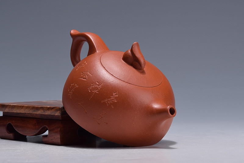 清风阁紫砂宜兴原矿朱泥龙血砂嵌盖紫砂壶纯手工刻绘紫砂茶壶茶具
