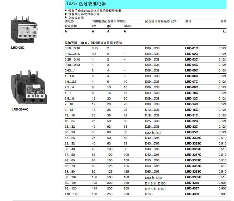 施耐德热过载继电器lr-d21c 12-18a施耐德热继电器配合lc1-d使用