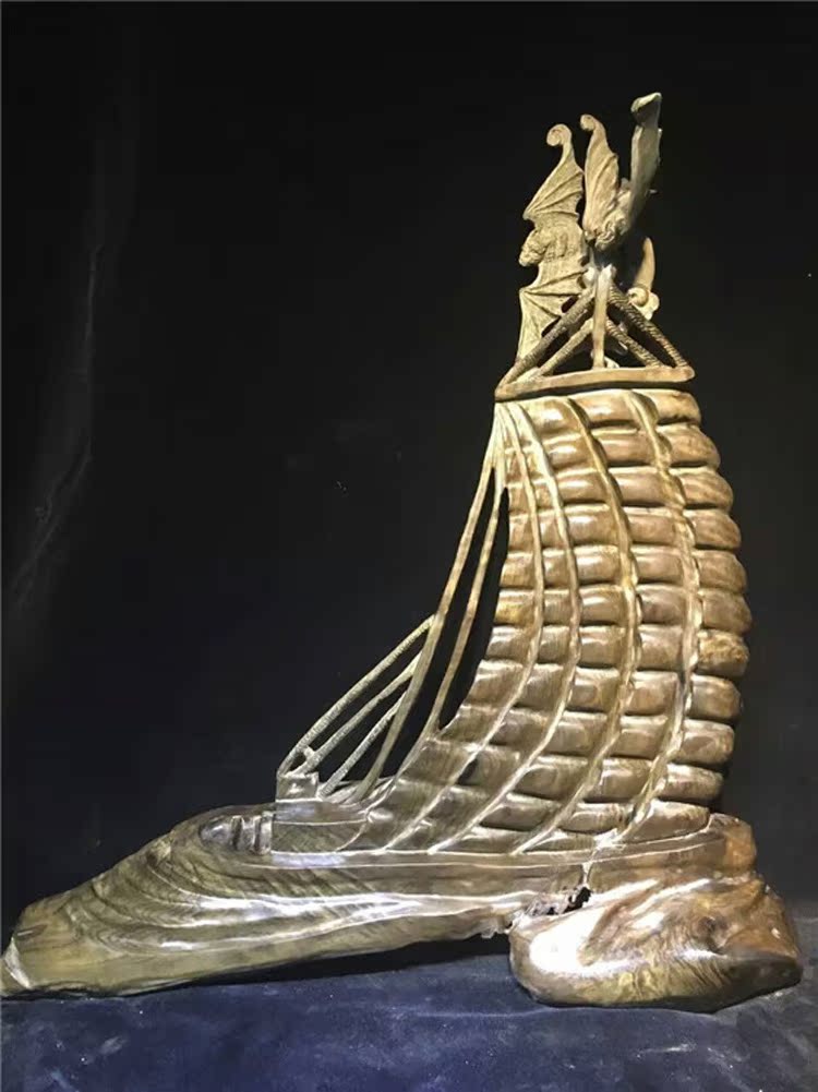 黄金樟根雕一帆风顺沉雕木质工艺品 瑞雪兆丰年雕刻中式木质摆.