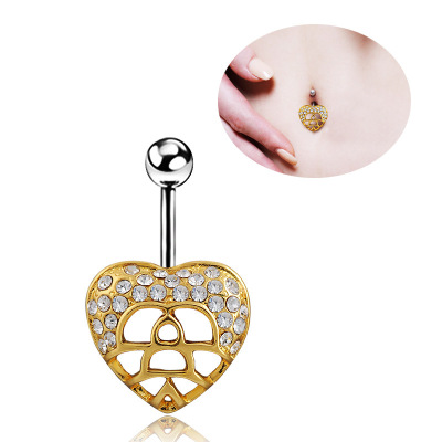 欧美潮流时尚朋克夜店必备镀金爱心镶钻肚脐环肚脐扣脐钉爆款
