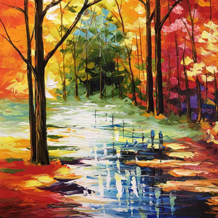 纯手绘魅力风景从林小道风景画现代抽象风格