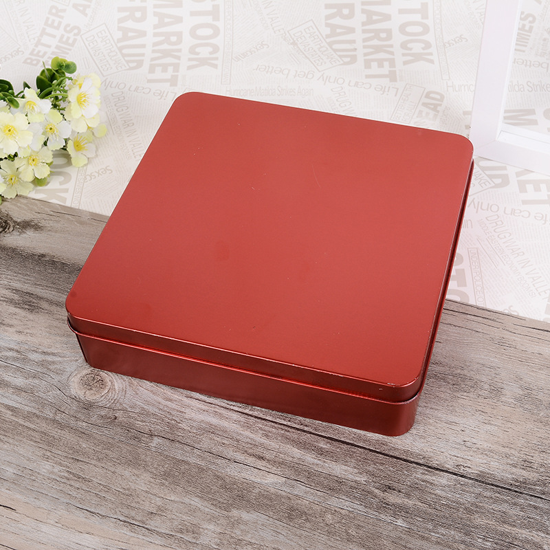 简约方形饼干铁盒月饼包装铁盒大号红色通用包装礼品收纳盒可定.