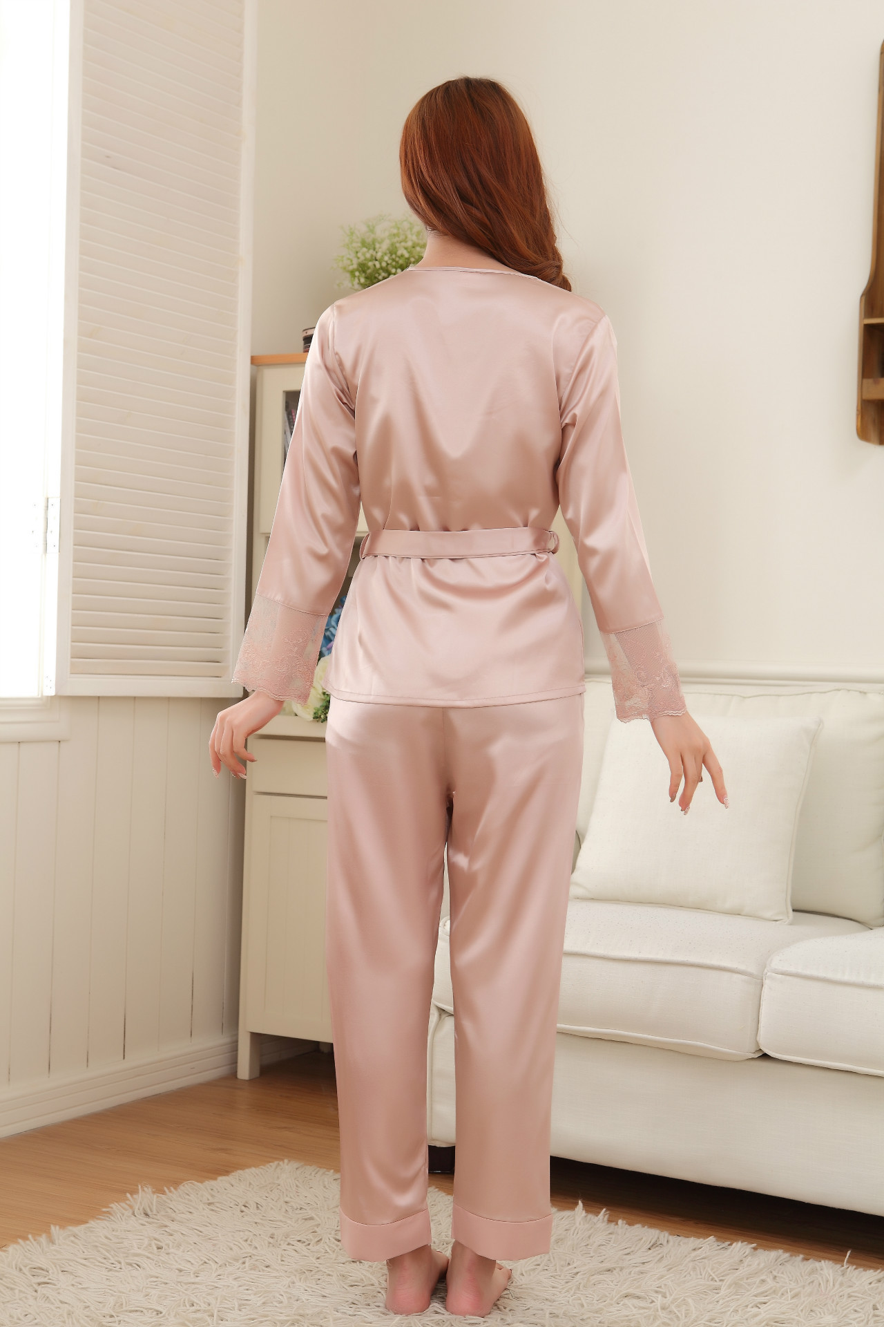 公主风春秋夏季仿真丝睡衣两件套装春季性感高档丝绸家居服睡衣