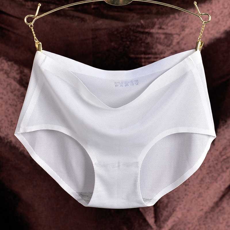 热销爆款冰丝女士无痕内裤网眼镂空性感中腰棉档一片式三角内裤女
