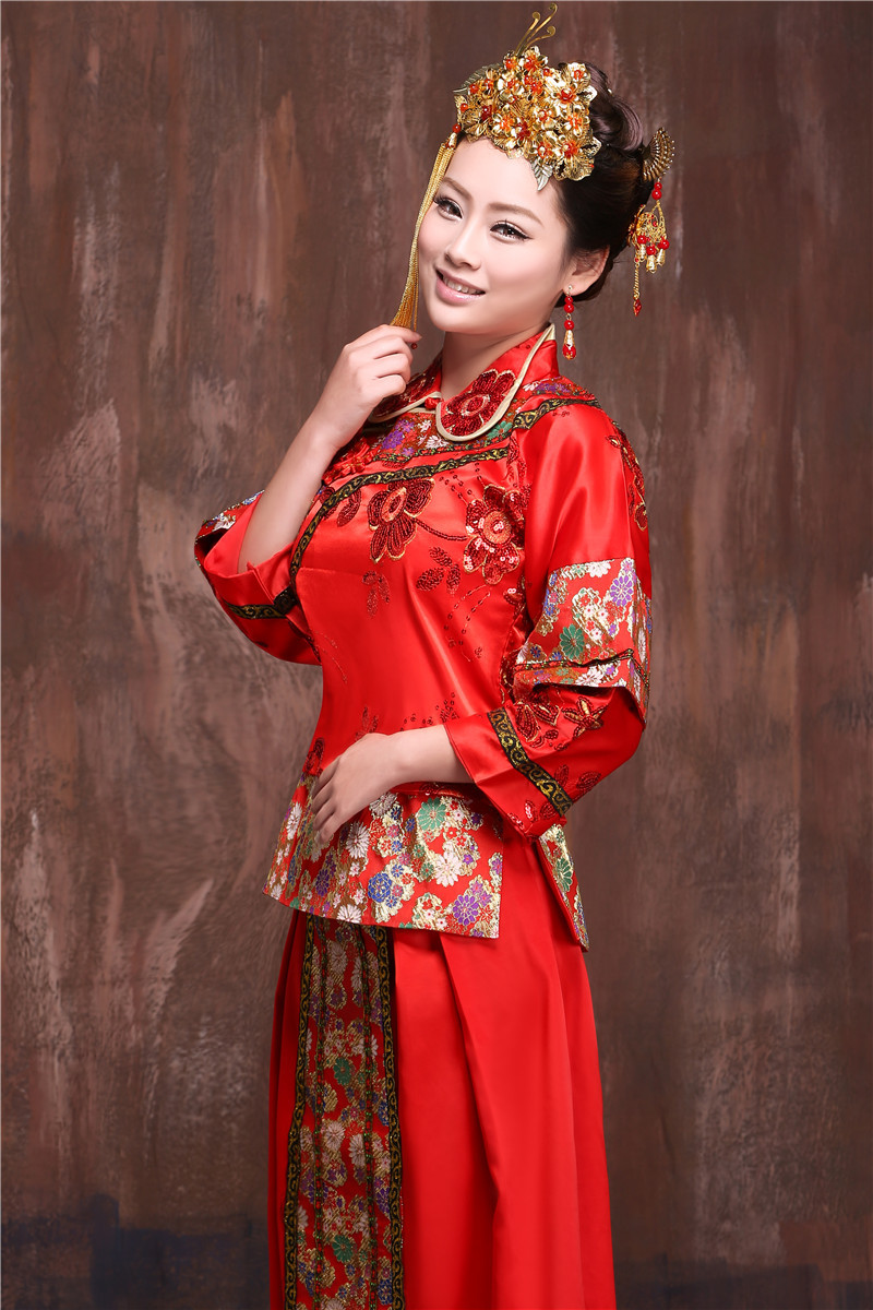 亮片秀禾服夏绣禾服新娘中式礼服结婚旗袍龙