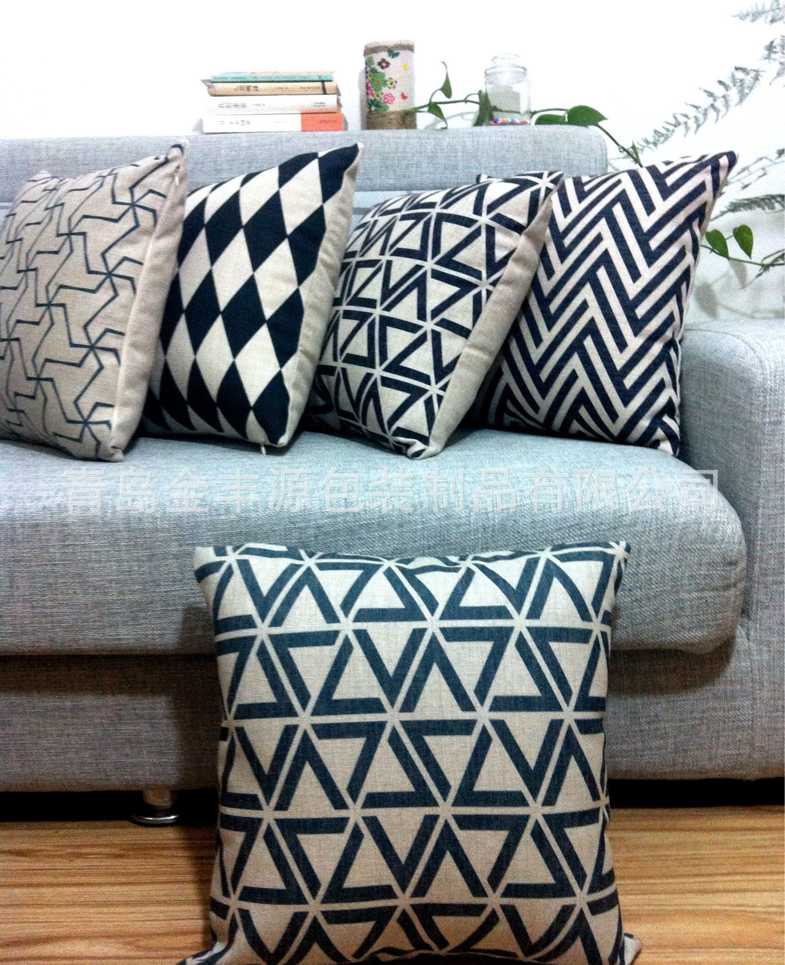 网状格子纹波点亚麻抱枕办公室午睡靠垫腰垫