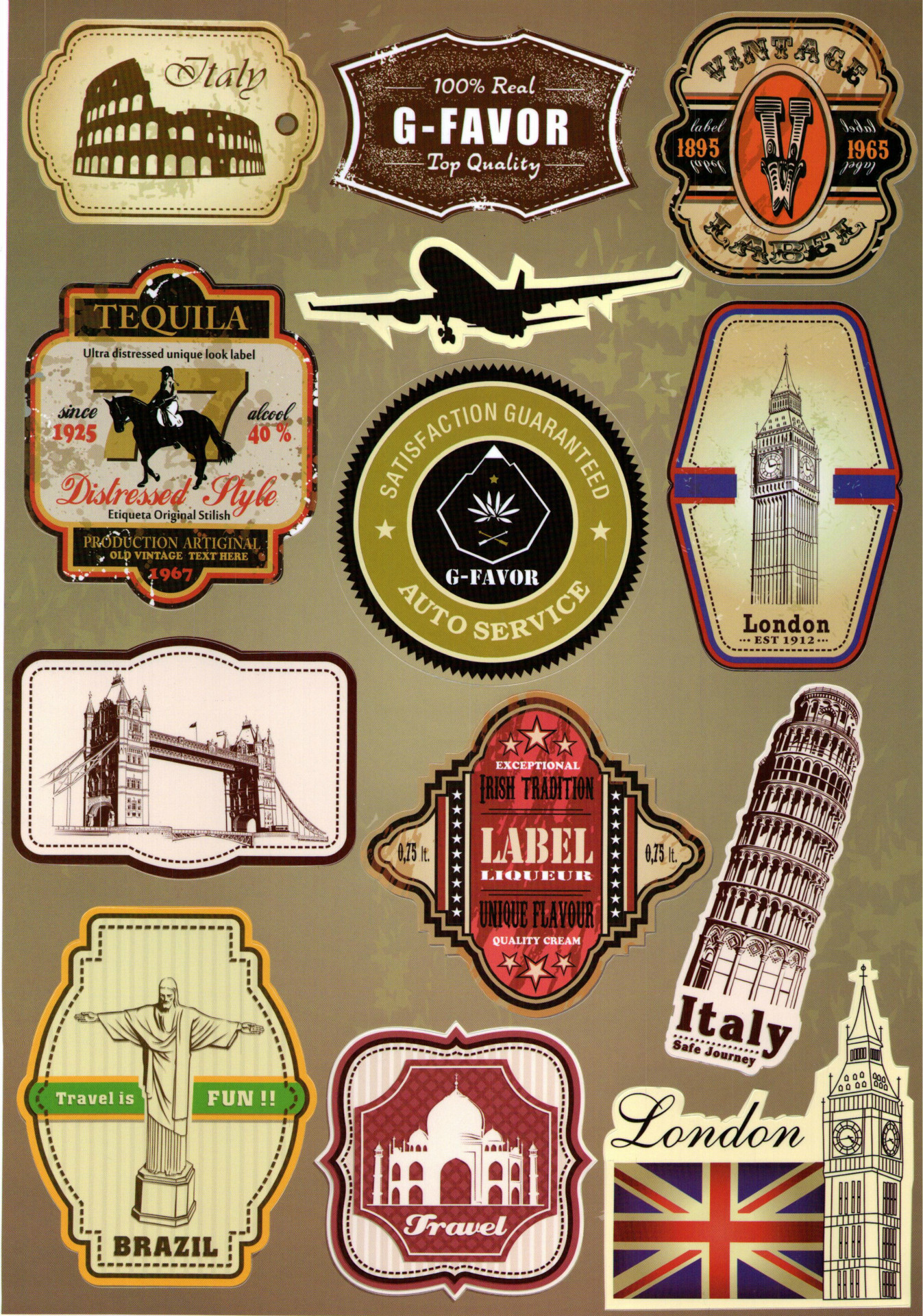 a4 行李箱旅游箱贴纸死飞个性贴纸复古欧美自行车摩托车贴纸