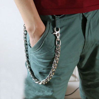 s925纯银十字架裤链个性潮男复古金属嘻哈潮腰链朋克防盗链