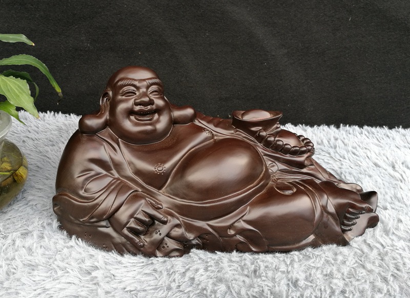 30/40/50cm卧佛笑口常开弥勒佛像 黑檀木雕工艺品摆件开业典礼