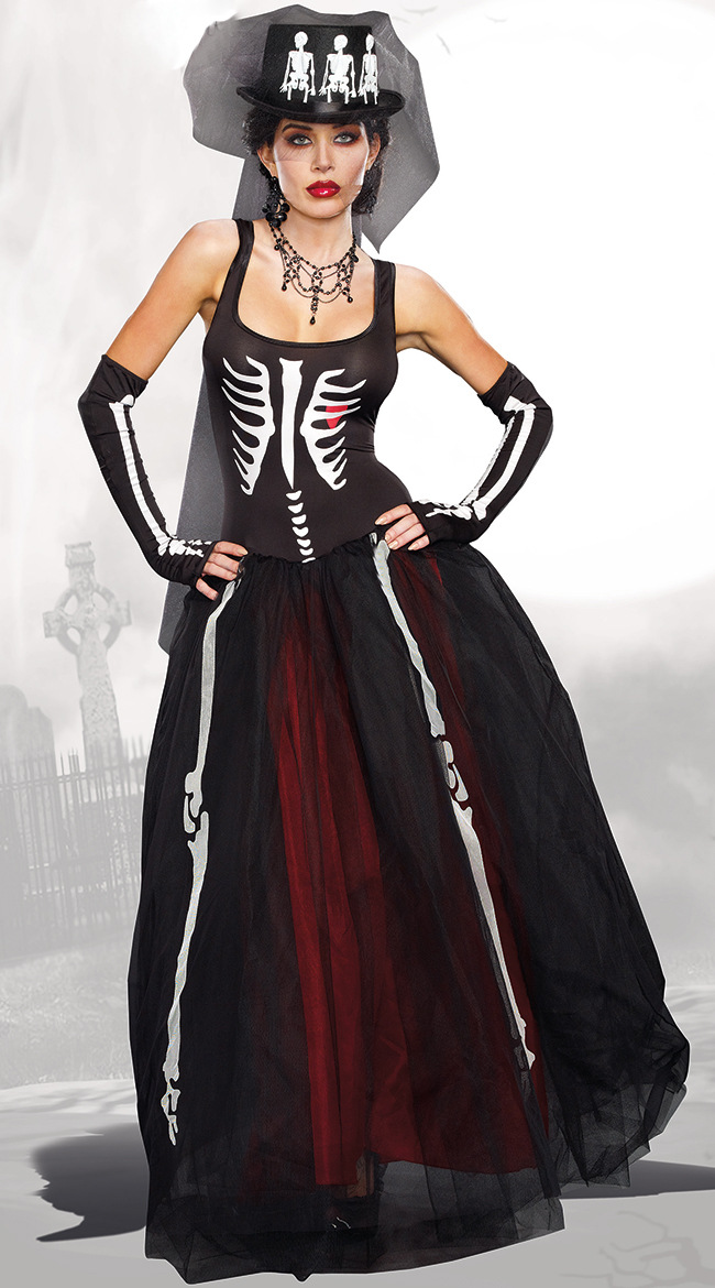 实拍分码万圣节表演服骷髅服装 恶魔鬼新娘鬼节演出扮演服代发