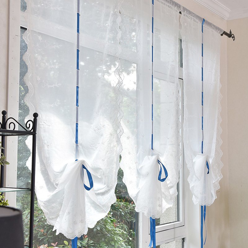 魔术贴窗帘布料批发 客厅窗帘布绣花面料定制罗马帘隔断纱帘