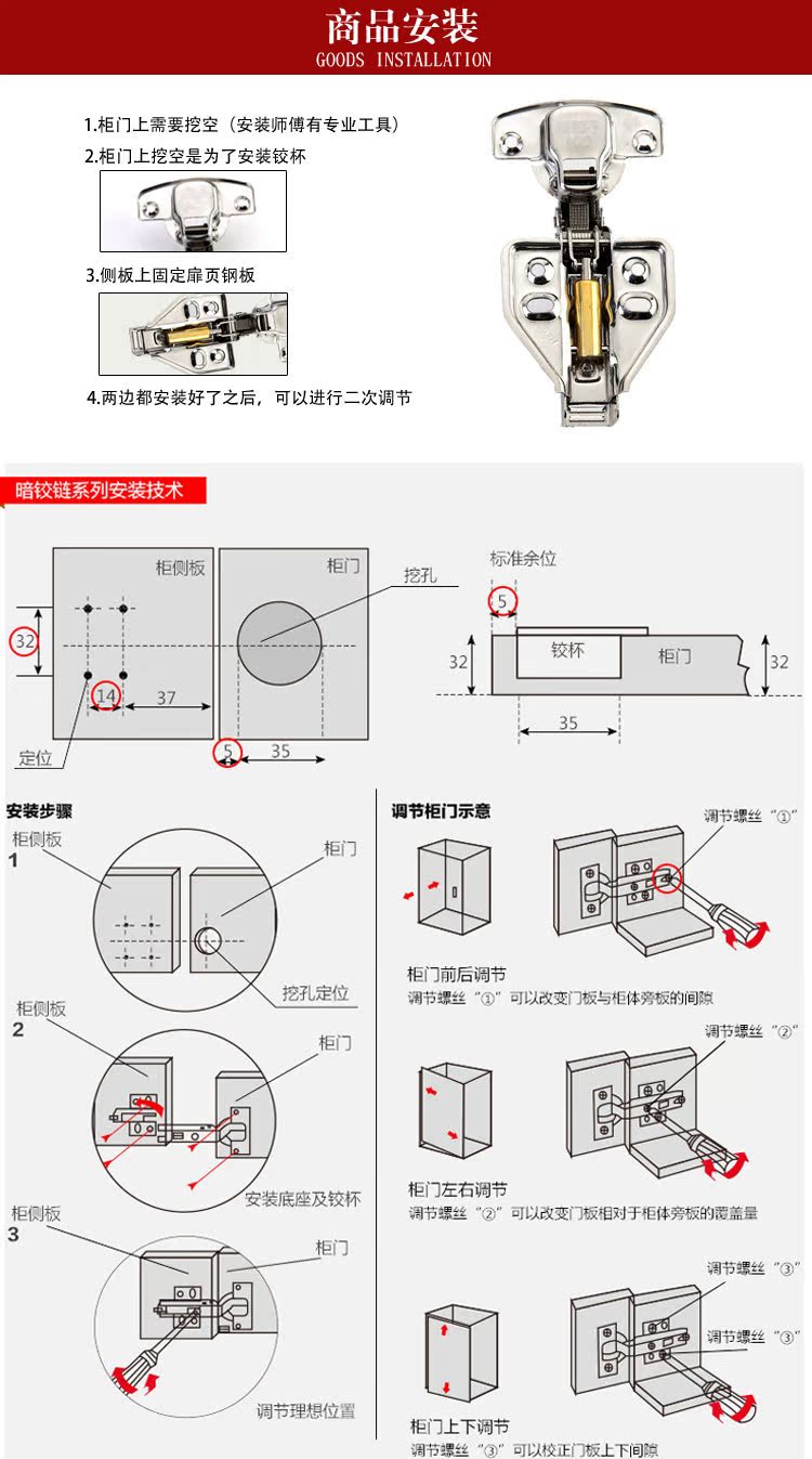 橱柜门缓冲阻尼五金脱卸液压缓冲不锈钢铰链合页 304 e1-001