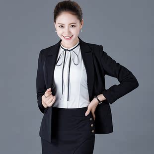 秋冬新款长袖职业女裤套装真口袋黑色工装教师房地产销售工作服女