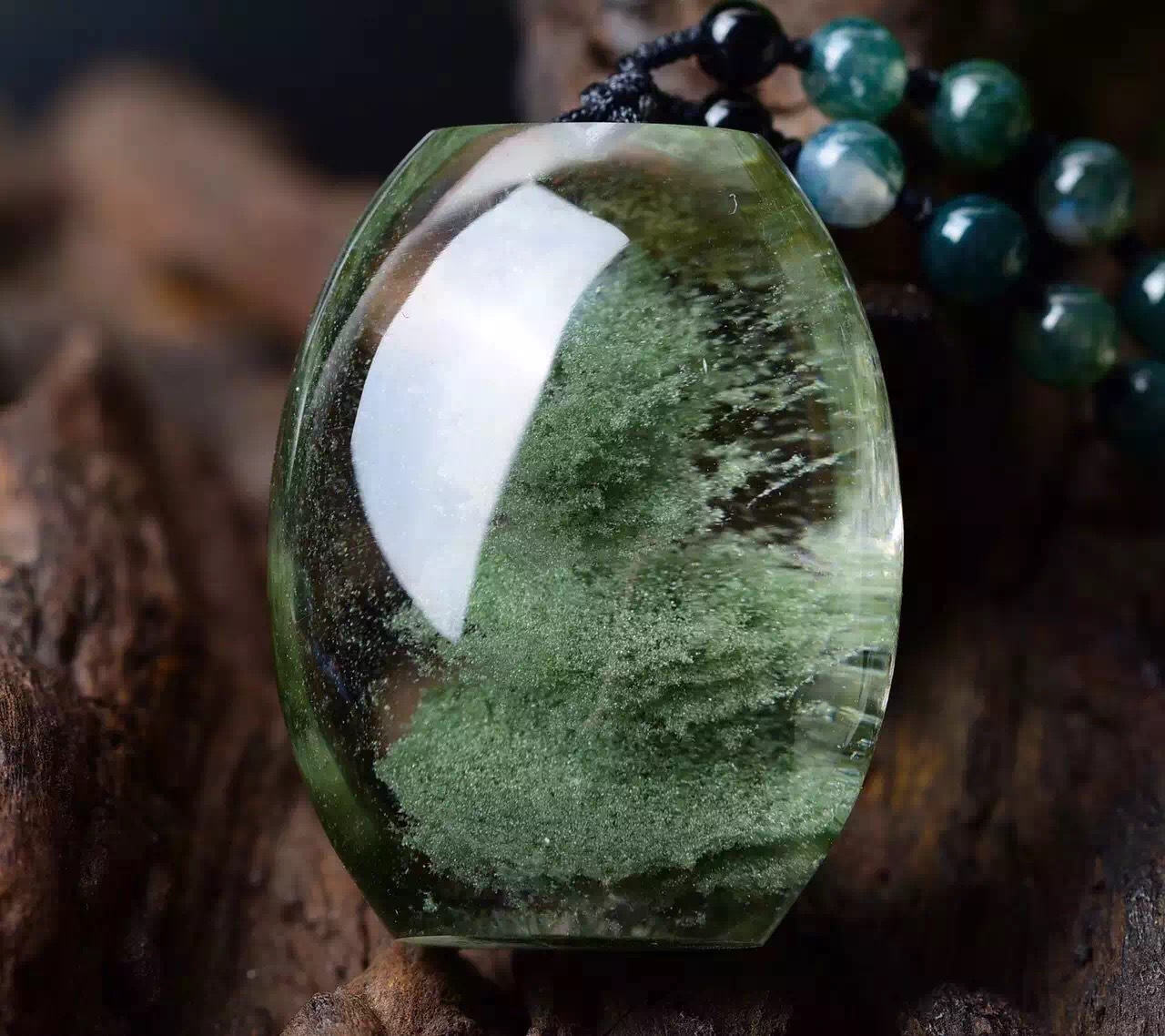 天然水晶绿幽灵聚宝盆雕刻吊坠男女款一物一图