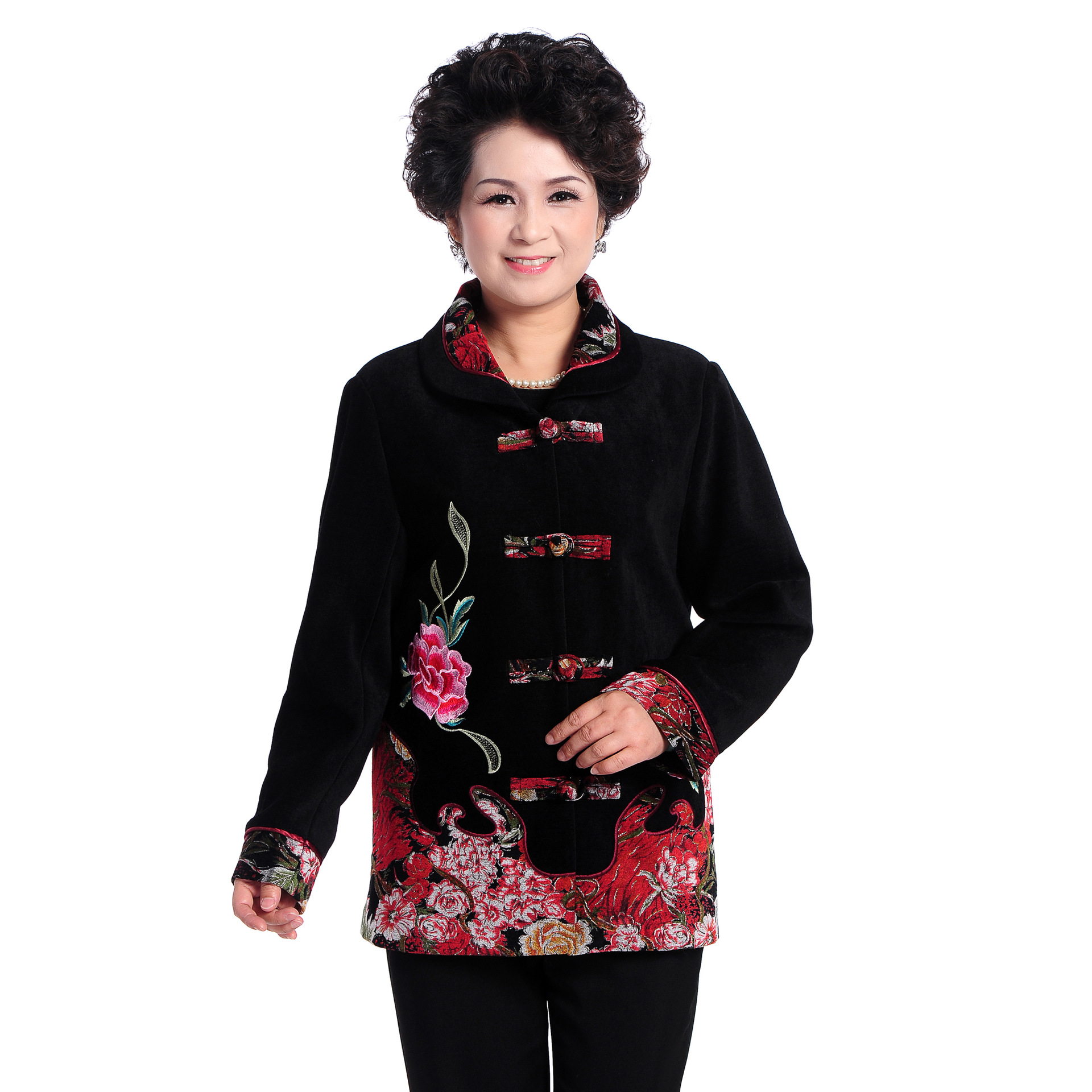 秋冬装新款妈妈装翻领外套中老年女装大码唐