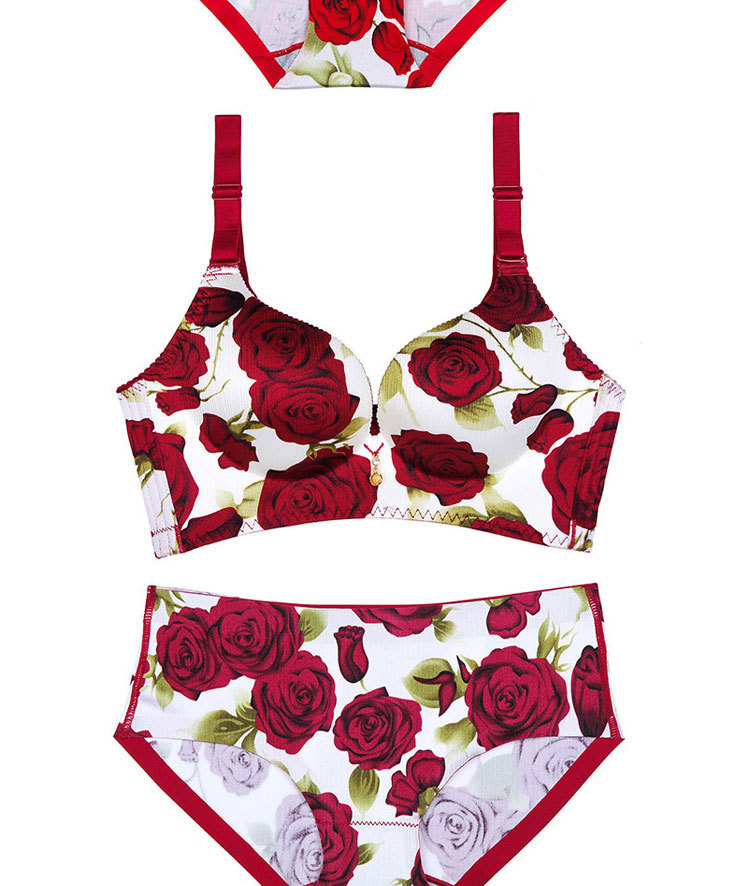 半件围无痕无钢圈胸罩 拉丝黑白玫瑰新花色聚拢印花内衣 时尚.