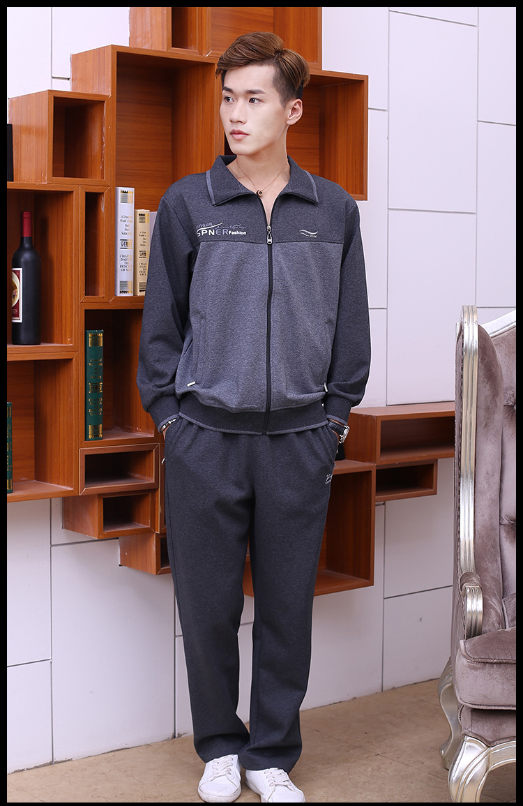 卓斯梦运动套装男春秋加肥加大码中老年运动服男休闲跑步卫衣套装