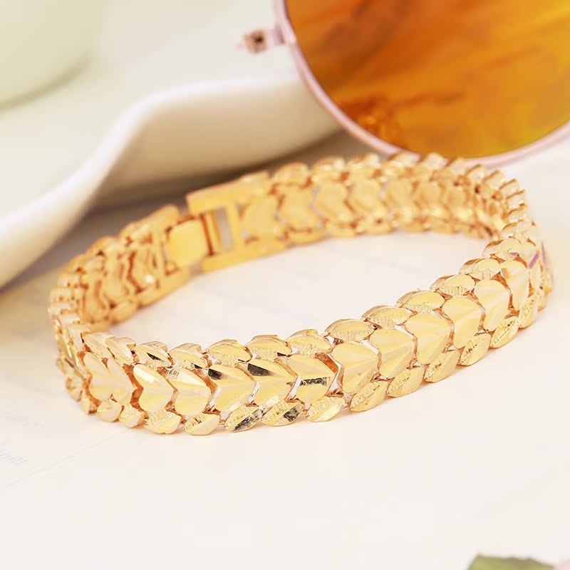 新时式饰品镀24k金铸模精致车花桃心手链