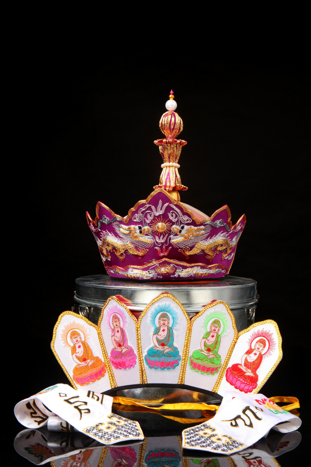 乾辰 庄严如法师帽精品龙绣毗卢帽 佛教用品 五佛帽 佛教法帽