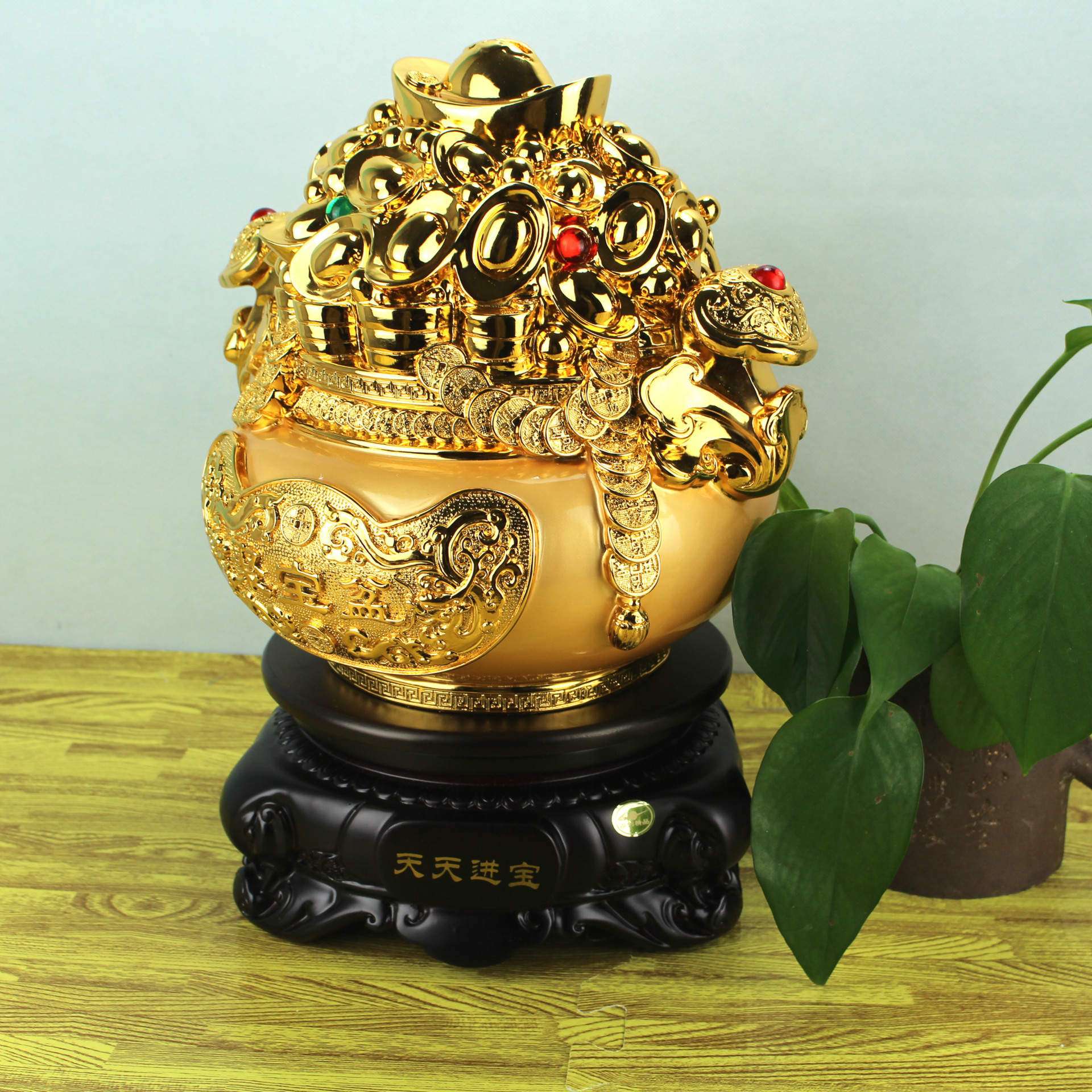 煜轩阁 天天聚财招财金元宝摆件聚宝盆存钱罐开业商务送礼品