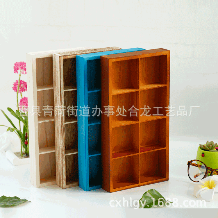 Storage Wooden Box Storage Box Solid Wood Groceries Vintage Distressed Multi-Grid Storage Box Office Storage Box without Cover