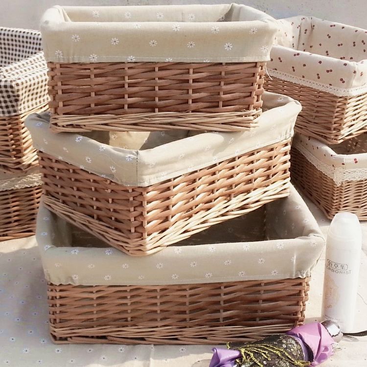 篮田 柳编居家日用收纳杂物收纳筐大号布内衬柳编收纳筐收纳盒