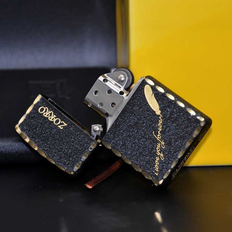 zorro/佐罗全铜高端防风煤油打火机 深度激光雕刻 黑砂小羽