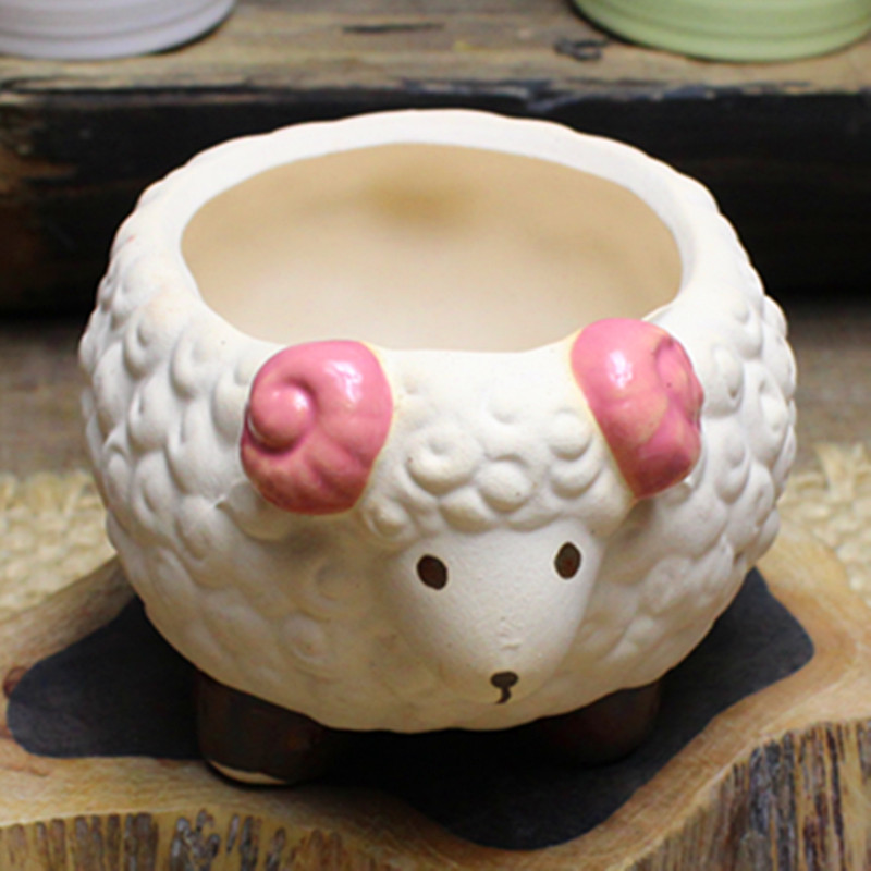 创意手工多彩 可爱小陶制迷你小羊 陶瓷多肉花盆家居装饰