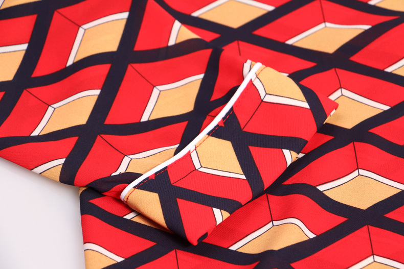 几何2016欧洲站新款 女 几何图案印花滚边长袖衬衫外套上衣