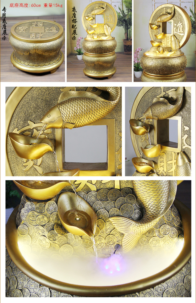 工厂直销一件代发招财进宝新款树脂流水喷泉鱼池客厅装饰工艺摆件