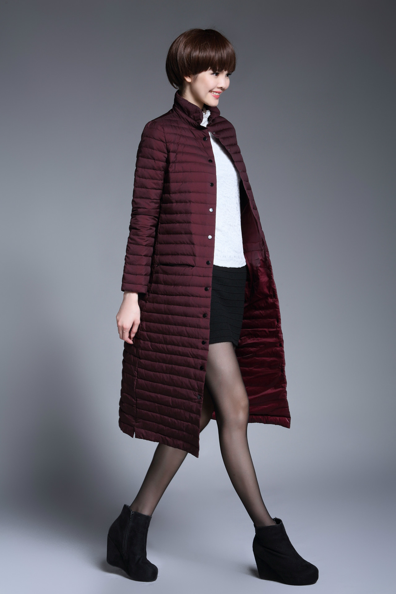欧洲站2016新款时尚过膝加长款羽绒服女超轻薄时尚立领羽绒外套