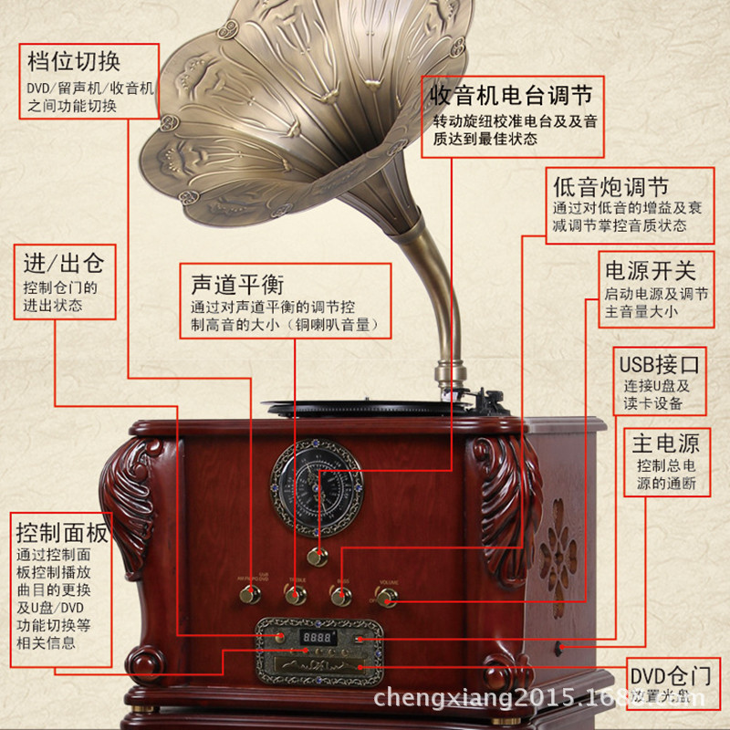 老式留声机厂家批发带高清蓝牙收音老式留声机 遥控复古留声机