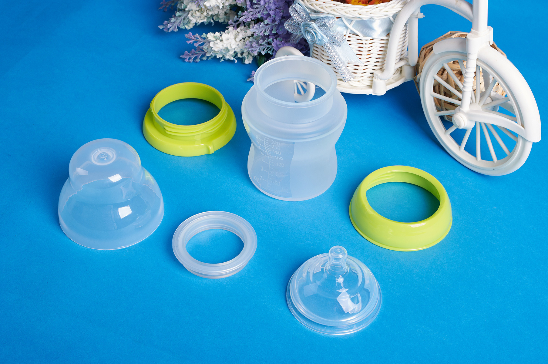 大草原 240ml抗菌硅胶奶瓶 超宽口径带防胀气无手柄婴儿奶瓶