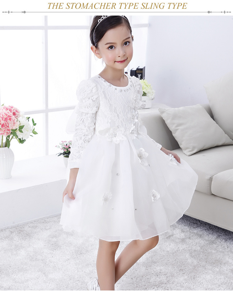 女童连衣裙_女童2018秋季蕾丝节日表演礼服长袖公主童裙定制加工