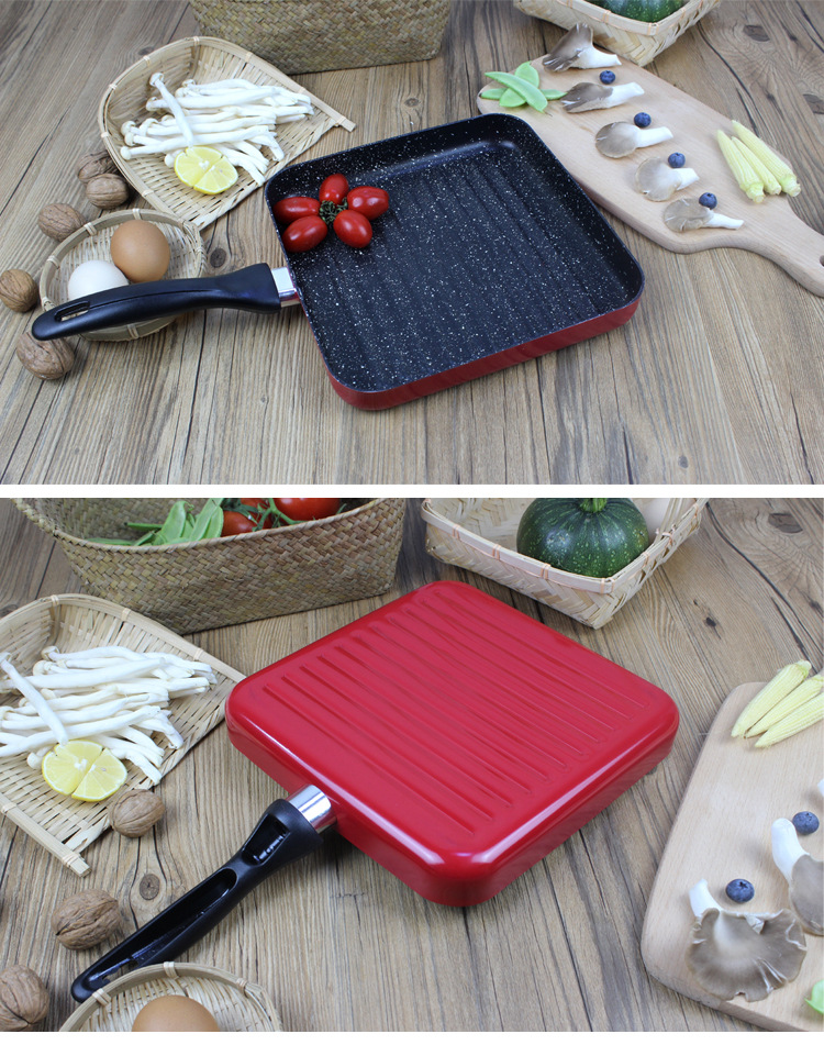 韩式煎锅平底锅条纹牛排煎锅麦饭石不粘锅煎饼厂家直销