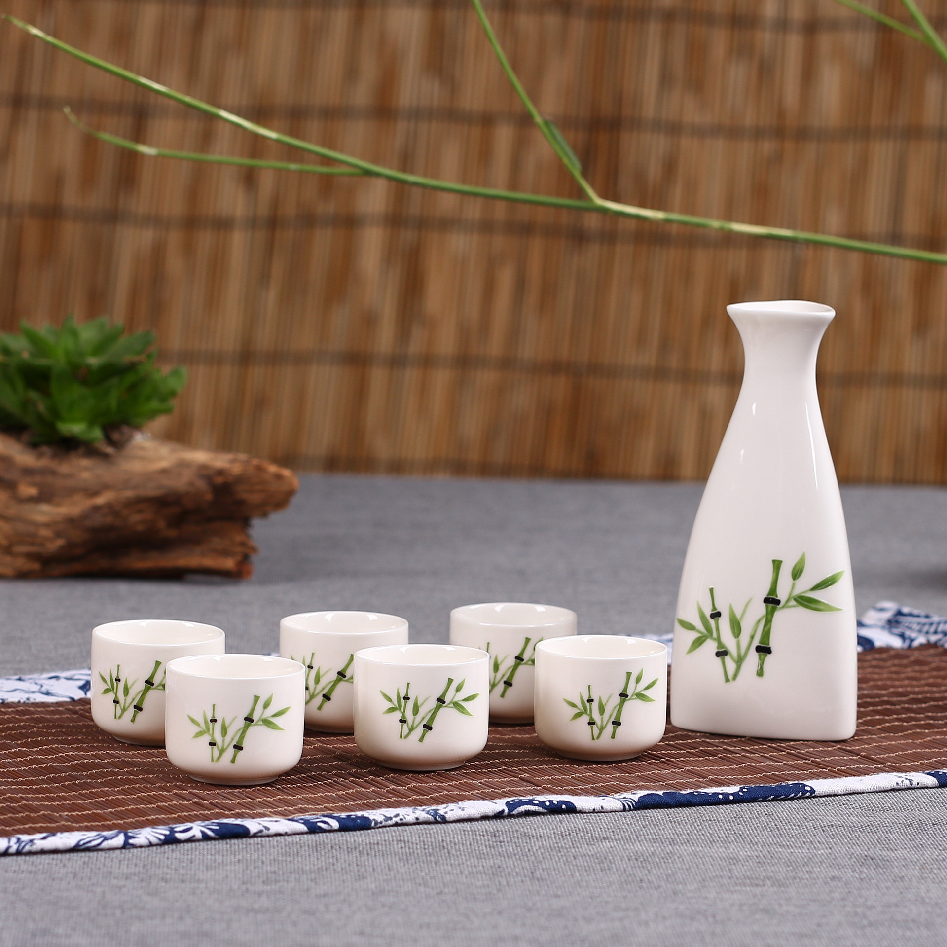 7头仿古酒具礼盒套装活动促销礼品三角陶瓷酒壶 分酒器 白酒杯