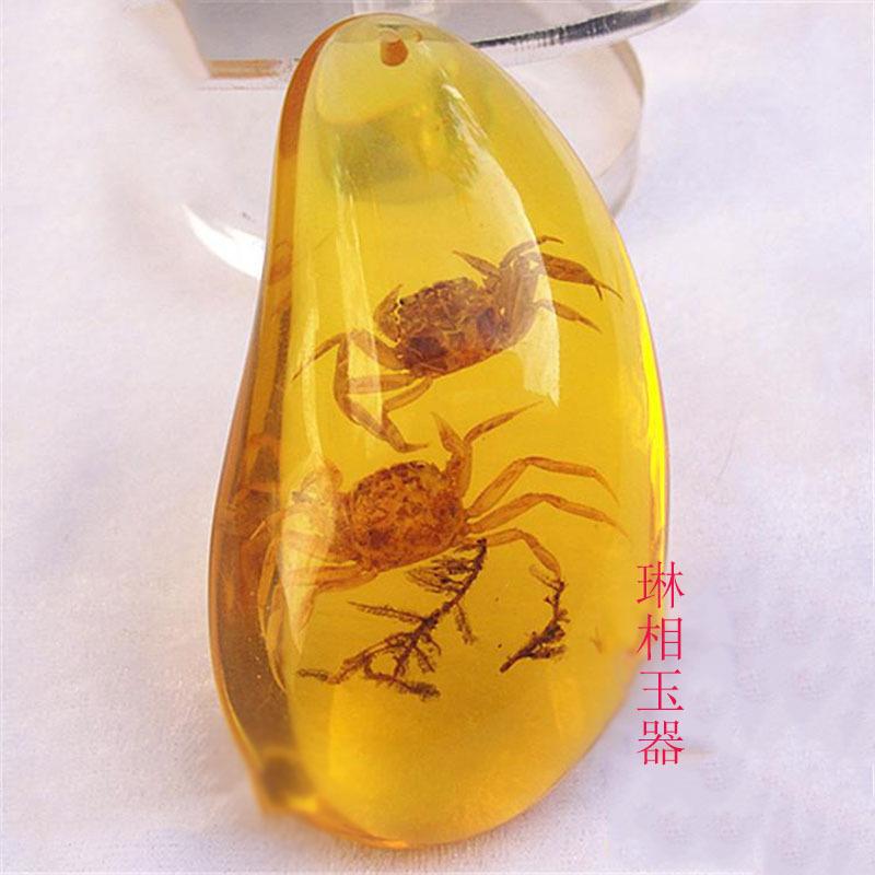 琥珀虫珀吊坠 蜜蜡真昆虫蜈蚣标体琥珀吊坠时尚创意新款